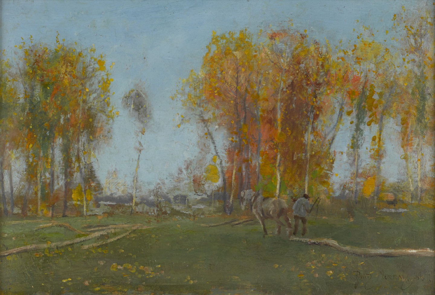 Woodsman and Horse in an Autumn Landscape